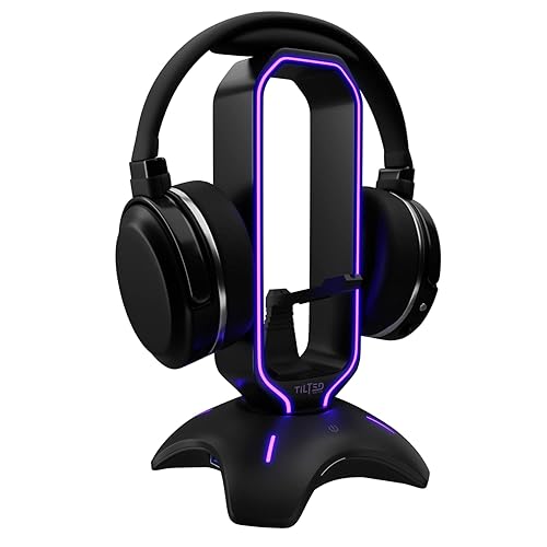 Tilted Nation RGB Headset Stand and Gaming Headphone Stand for Desk Display with Mouse Bungee Cord Holder with USB 3.0 Hub for Xbox, PS5, PC - Perfect Gaming Accessories Gift - Black