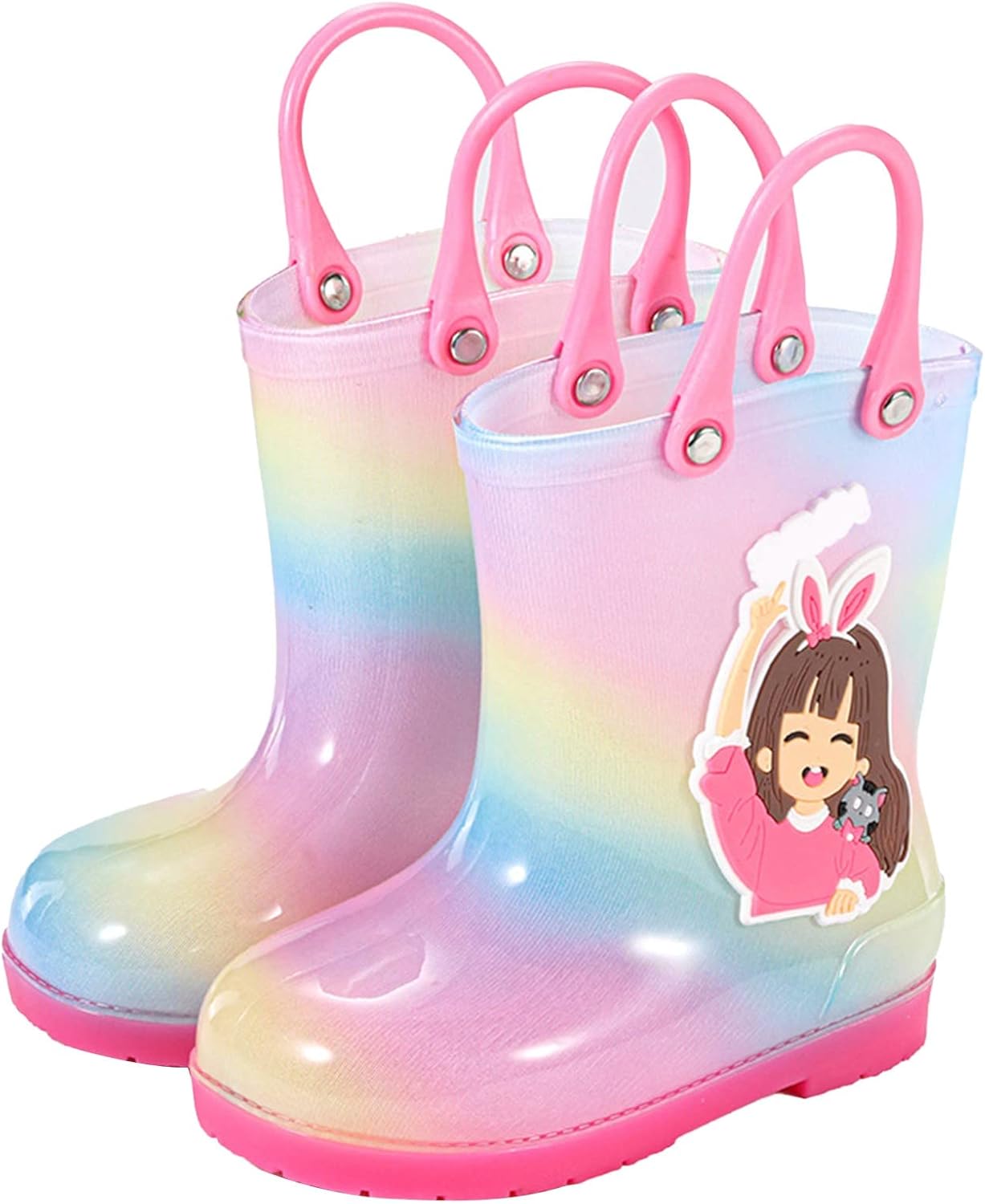 Girls Rain Boots Toddler Colorful Waterproof Rubber Rainboots Kids Funny Patterns Lightweight Mud Proof Hiking Booties
