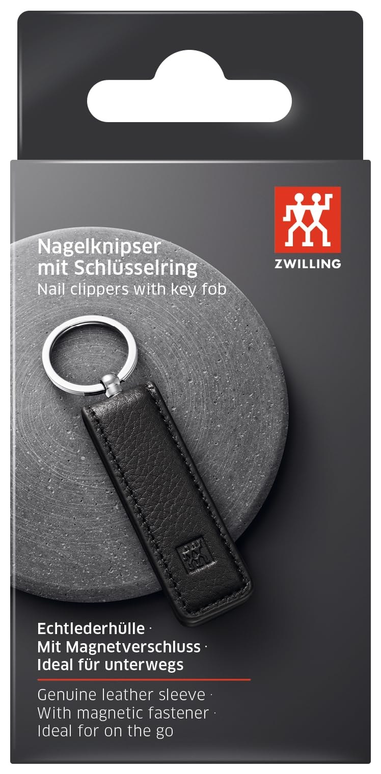 ZWILLING Obcinacz do paznokci z brelokiem (skórzane etui z magnetycznym zapięciem, zintegrowany pilnik do paznokci, lekko zakrzywiona krawędź tnąca), premium, czarny