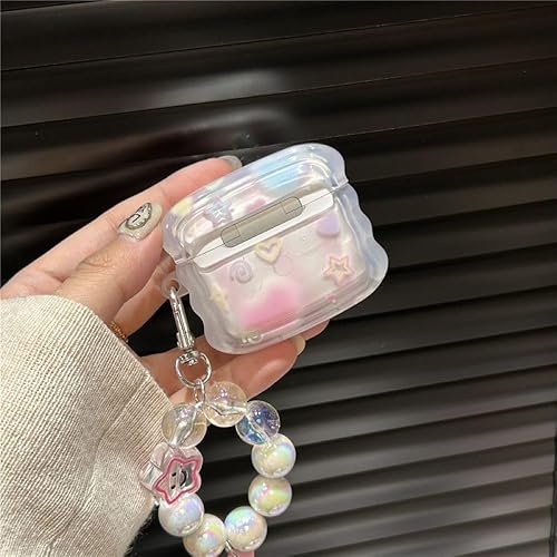 Miniatura 5 de Funda compatible con Airpods de 3 generación 2021 Cute Dream 3D Gitter Stars Funda protectora transparente con correa llavero Airpod Gen 3 para