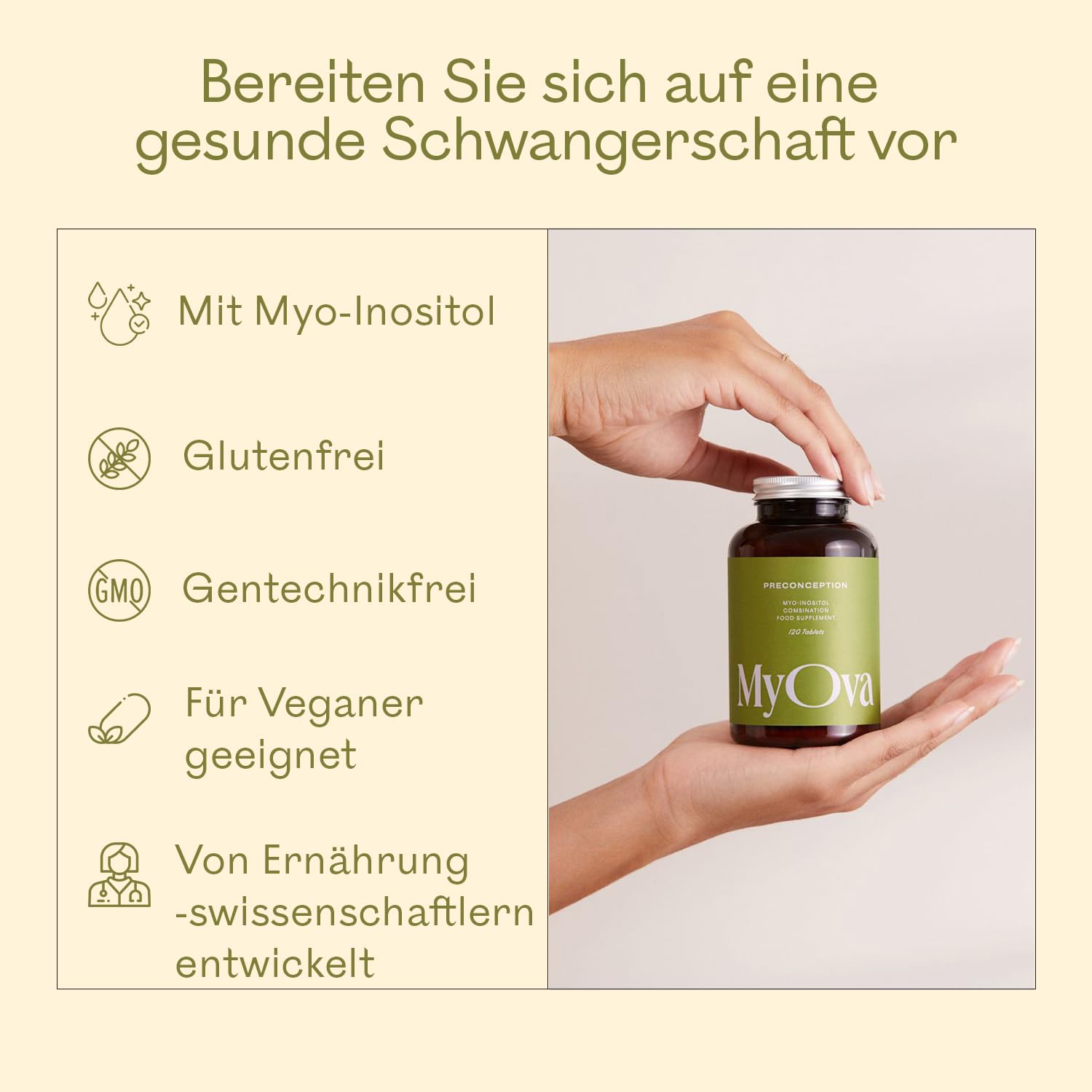 MyOva Preconception, PCOS-Nahrungsergänzung für den Kinderwunsch | PCOS-Unterstützung mit 2000 mg Myo-Inositol und 400 µg Folat für Kinderwunsch und pränatale Nährstoffversorgung