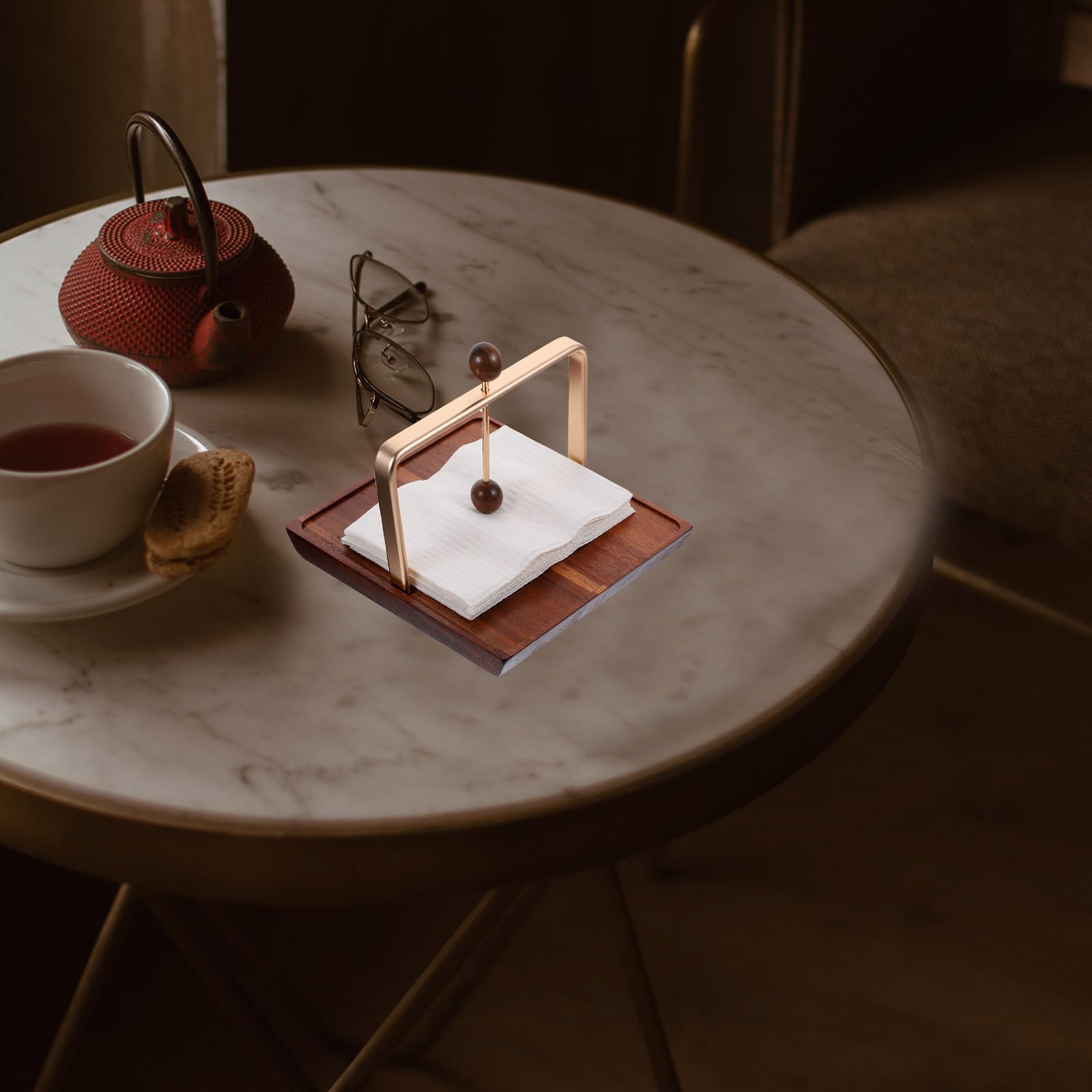 TIDTALEO Servilletero de Madera y Hierro Bordes Lisos y Gran Capacidad Diseño Cuadrado Elegante para Restaurante y Escritorio