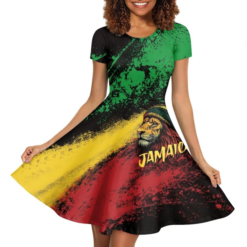 Image of Irisjudy T Shirt Dress for Women Short Sleeve Girls Short Sleeve Dress Plus Size, O Neck Knee Length Midi Dress for Ladies