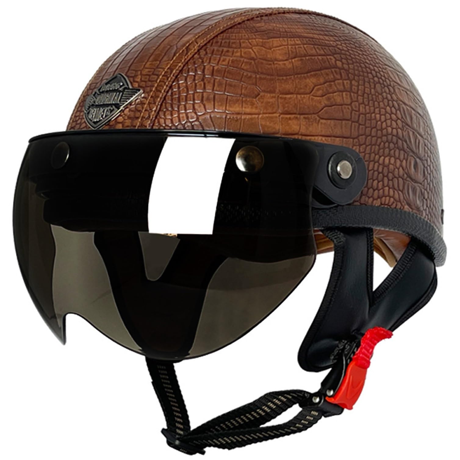 Casque Jet Moto Vintage Rétro avec Pare-Soleil Intégré Réglable L