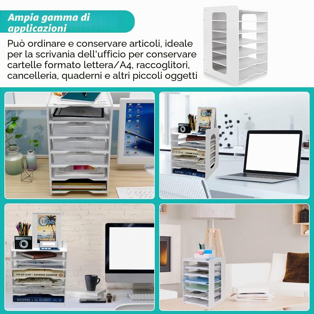 THATSRAD Organizzatore da Ufficio per Scrivania Organizzatore di Carta a 7 Livelli Organizer per Scrivania A4 Porta Documenti da Scrivania Vassoio Portadocumenti per Ufficio per Ufficio Scuola e Casa