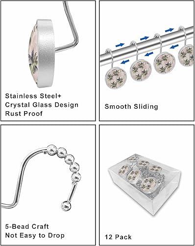 Miniatura 7 de Juego de 12 ganchos para cortina de ducha con palmeras de plantas tropicales, palmeras de verano, playa, anillos de cortina de ducha de cristal para