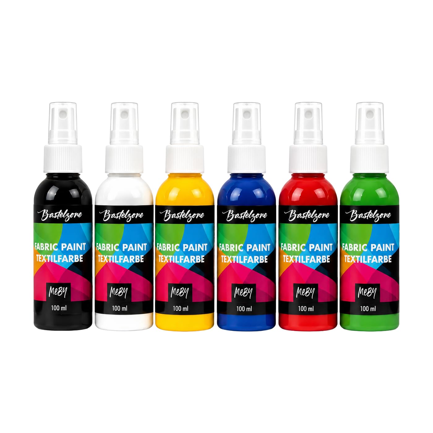 Set di colori spray per tessuti chiari. 12 colori ciascuno da 100 ml. T-shirt colori in flaconi spray. Facile fissaggio e lavabile fino a 40°C. Effetti creativi su tessuto (12 colori)