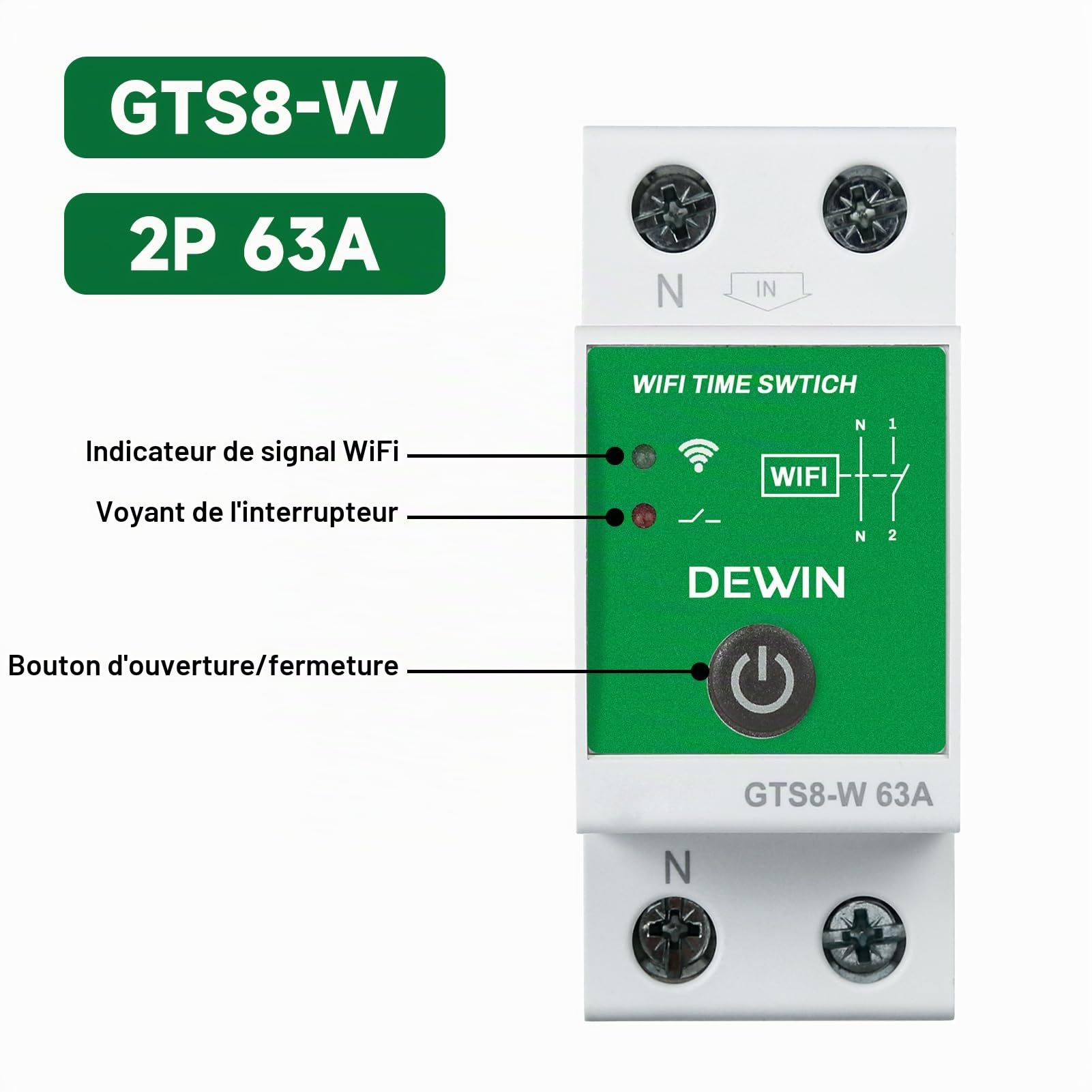 DEWIN Minuterie WiFi, minuterie Intelligente DIN Rail WiFi Interrupteur de Commande Tuya Interrupteur de Commande à Distance avec APP 2P 63A AC 230V