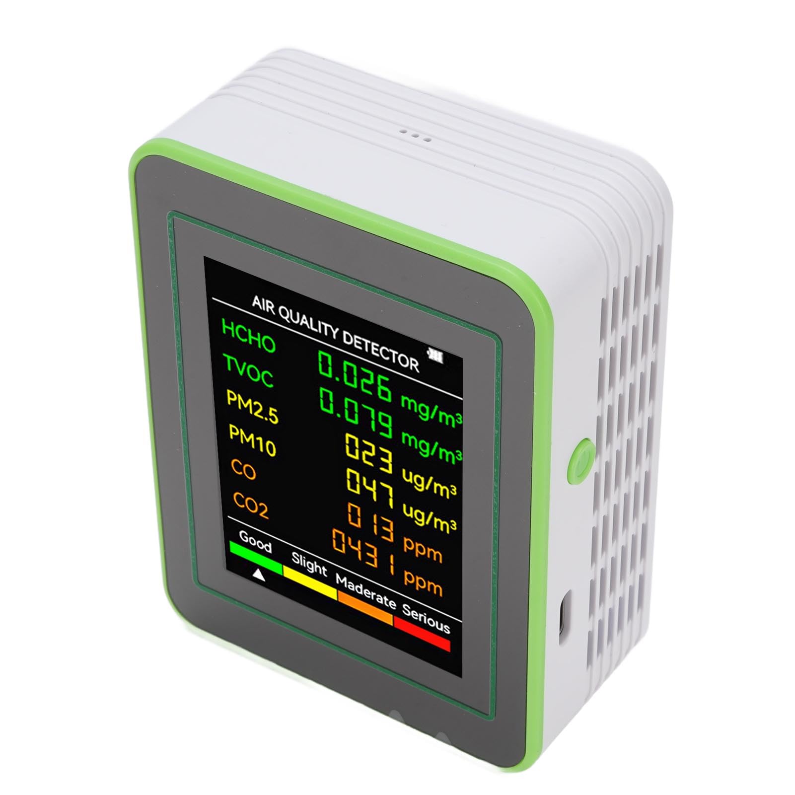 Air Quality Monitor Indoor 5 in 1 Portable Real Time Smart Air Quality Tester with CO2 TVOC HCHO PM2.5 PM10 Compatibility with Home Office Car Hotel (Black and Green)(White and Green)-image-18