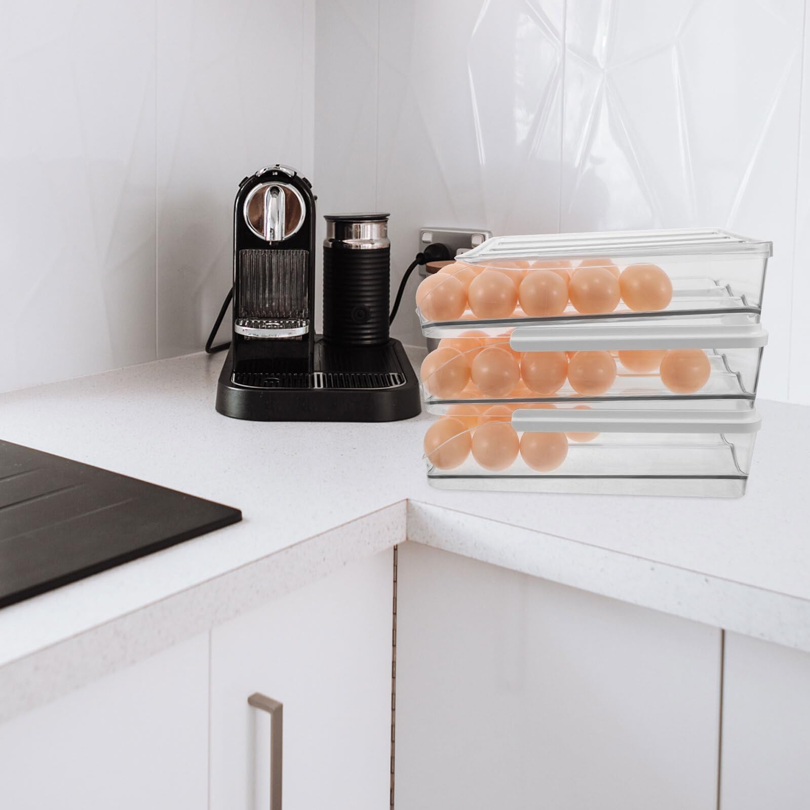 Mikinona plastic egg container kühlschrank organizer eierbehälter für kühlschranktür platzsparender rollender eierspender Speicherbehälter löschen eierhalter kühlschrankbox Transparent