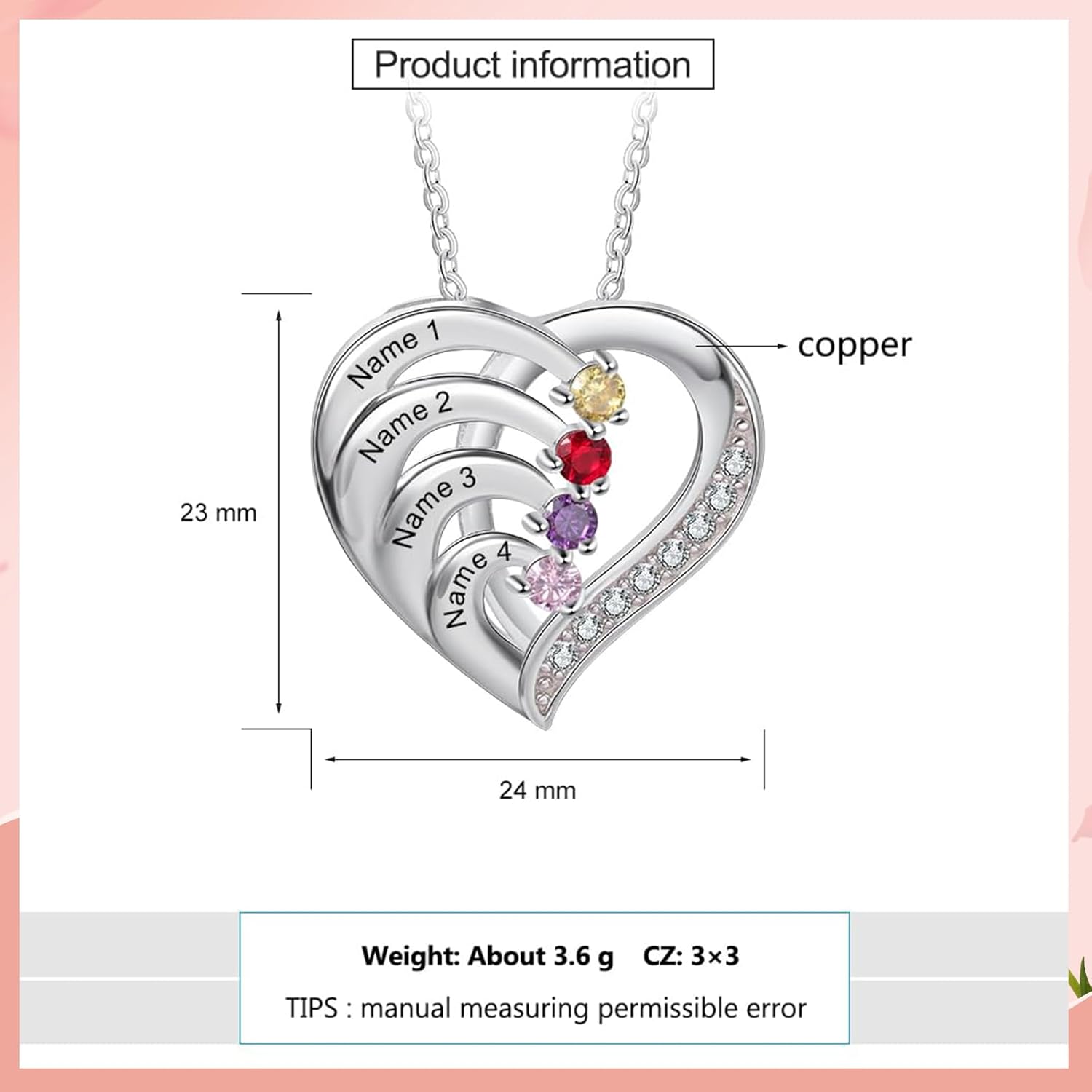 925 Sterling Silver Personalized Heart Mothers Necklace with Birthstones Custom 2-6 Engraved Name Necklaces for Women Family Mothers Day Christmas Birthday Gifts for Mom Grandma Wife