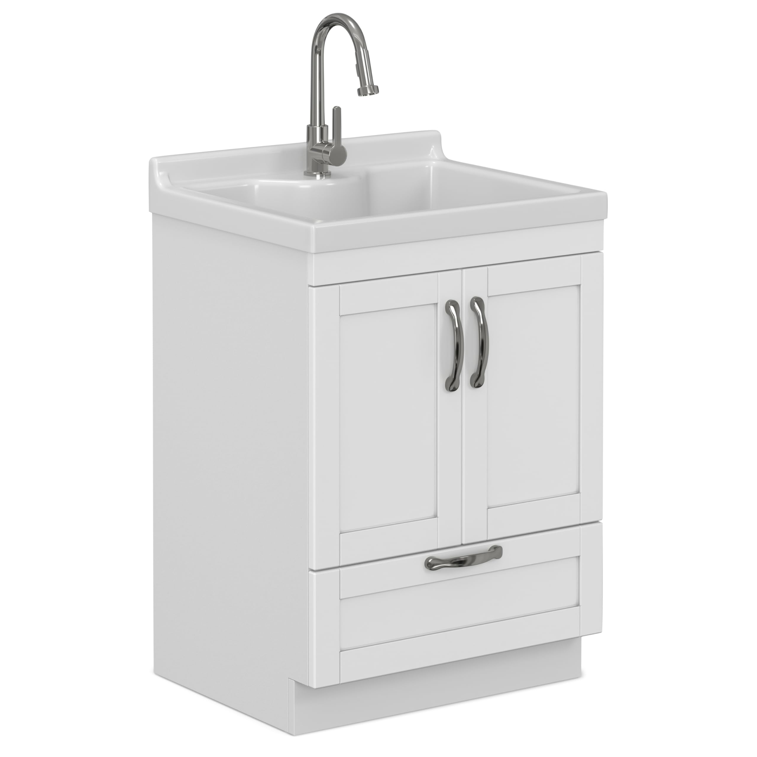 SIMPLIHOME Maile 24" Wide ABS Sink Laundry Cabinet in Pure White