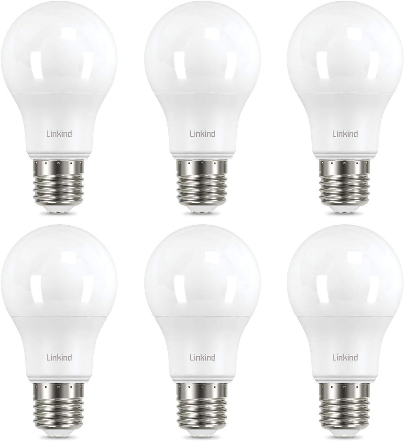 LinkindLED E27 Edison Screw Bulb, 8W (Equivalent to 60W), A60 Daylight White 5000K, 840 Lumens, Non-Dimmable, ERP, CE Certified, E27 Frosted, Pack of 6