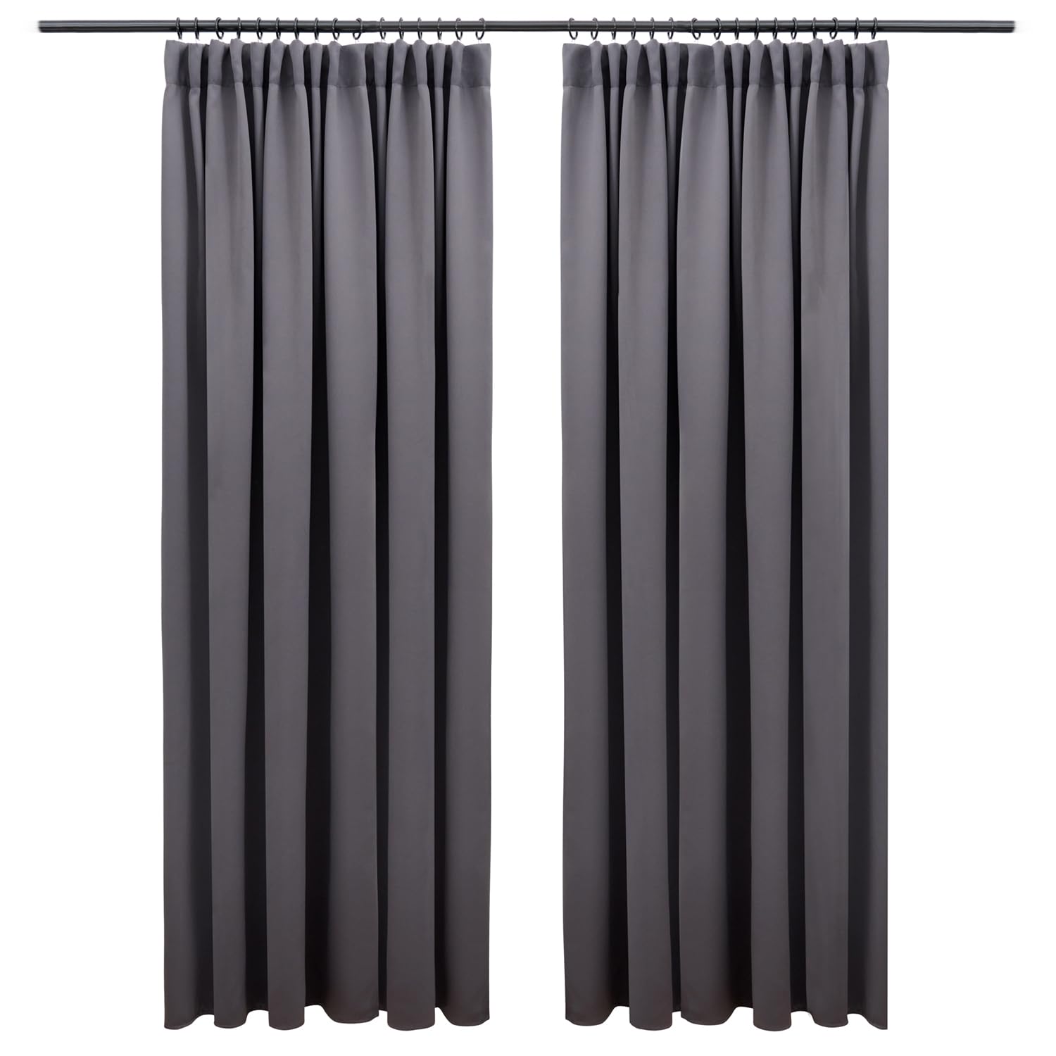 Blumtal Verdunklungsvorhänge Kräuselband 160x132 cm im 2er Set - Oeko-TEX zertifizierte Vorhänge Blickdicht - Verdunklungsvorhang - waschbare Vorhänge mit Kräuselband für Schiene in Anthrazit