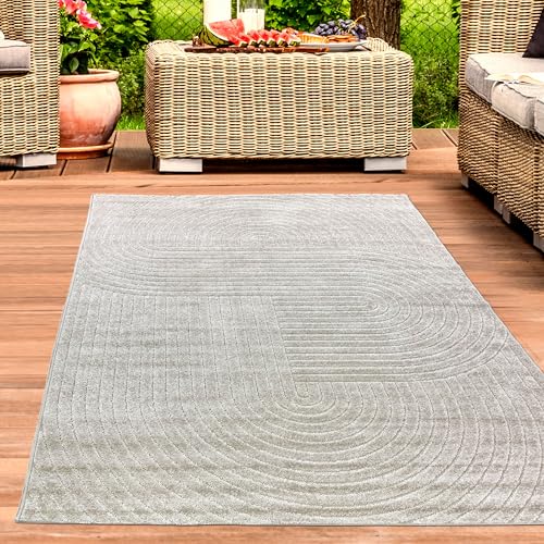 CARPETIA Teppich In- und Outdoorteppich Gartenteppich Balkonteppich strapazierfähig wetterbeständig leicht zu pflegen dünn leicht Bogenmuster in Beige, 120 x 160 cm