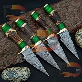 Custom Handmade Damascus Steel Hunting skinner Camping Knives Beautiful Handle, With Leather Sheath(LOT OF 4)