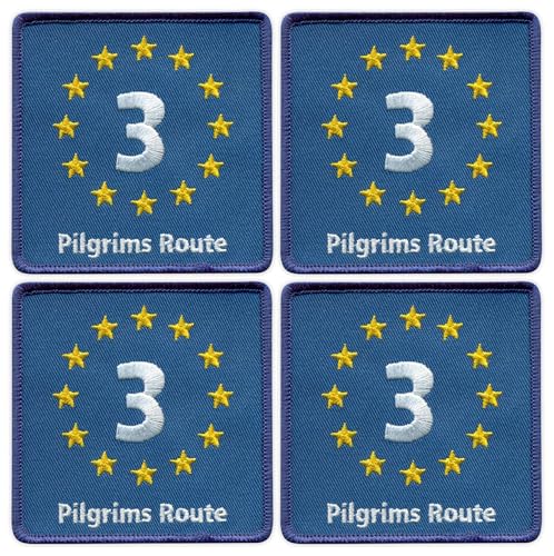EuroVelo 3, EV3 - Juego de cuatro - Ruta de los peregrinos - Parte trasera termoadhesiva - Parche bordado / insignia / emblema