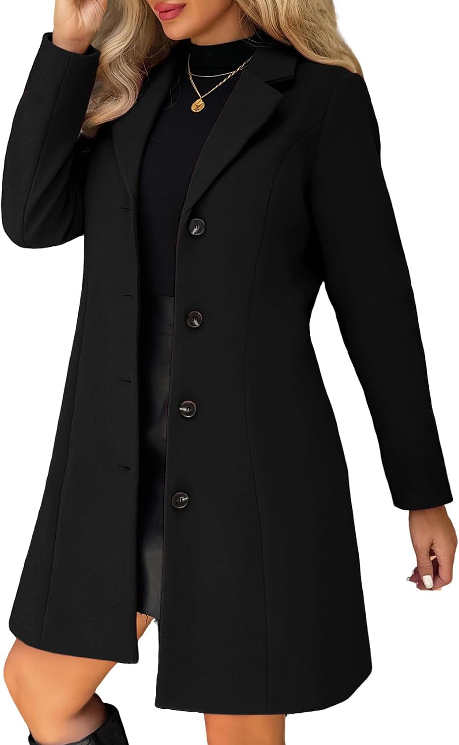 Kinghua Wool Coats for Women Fall Winter Outfits Single Breasted Long Blazer Jackets Dress Trench Coat Peacoat