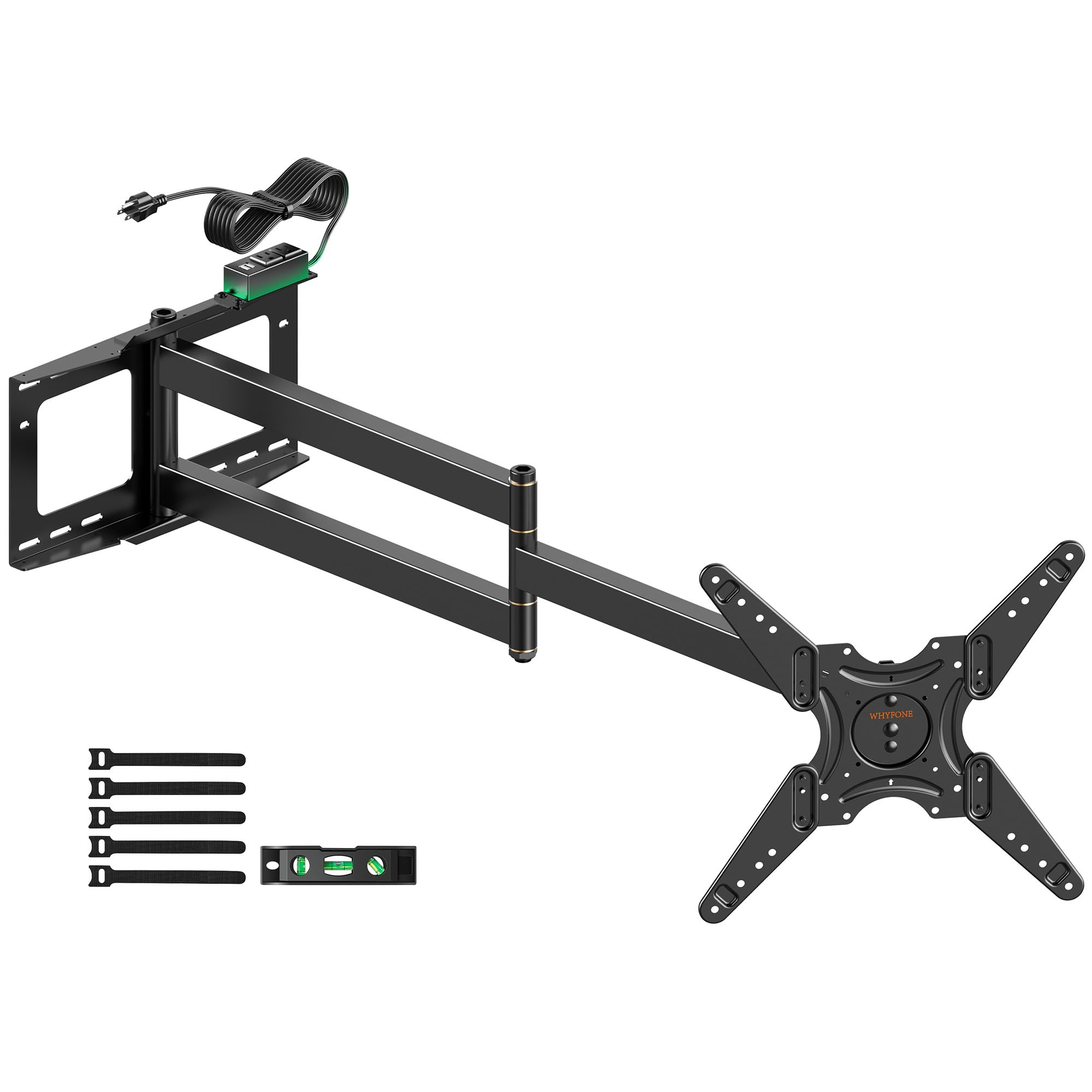 48'' Extension Extra Long Arm Heavy Duty TV Wall Mount with Power Outlet, Landscape to Portrait Full Motion TV Mount for 26''-65'' Screens, Load 99 lbs, Max VESA 400x400mm, 16'' Stud