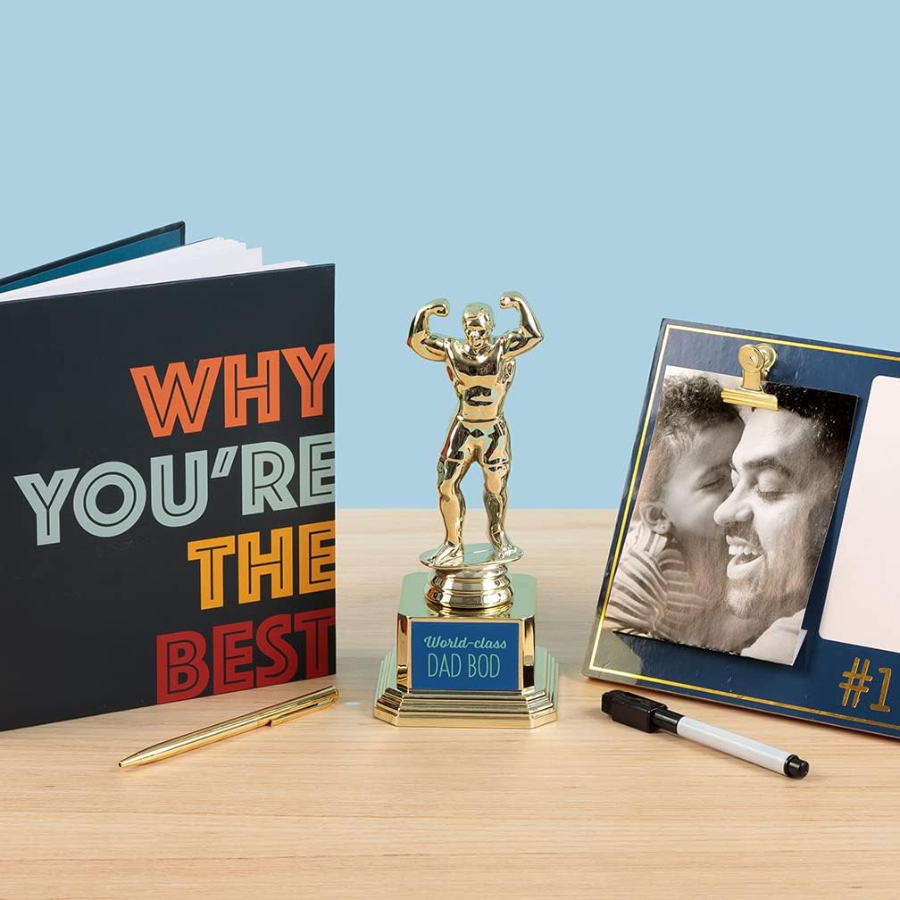 Paper Riot Co. Customizable Dad BOD Trophy - Novelty Funny Humor Gift for Dad, Husband, Boyfriend on Birthday or Fathers Day - 8" H x 3.25" W, Award, Celebrations, Party, Reusable