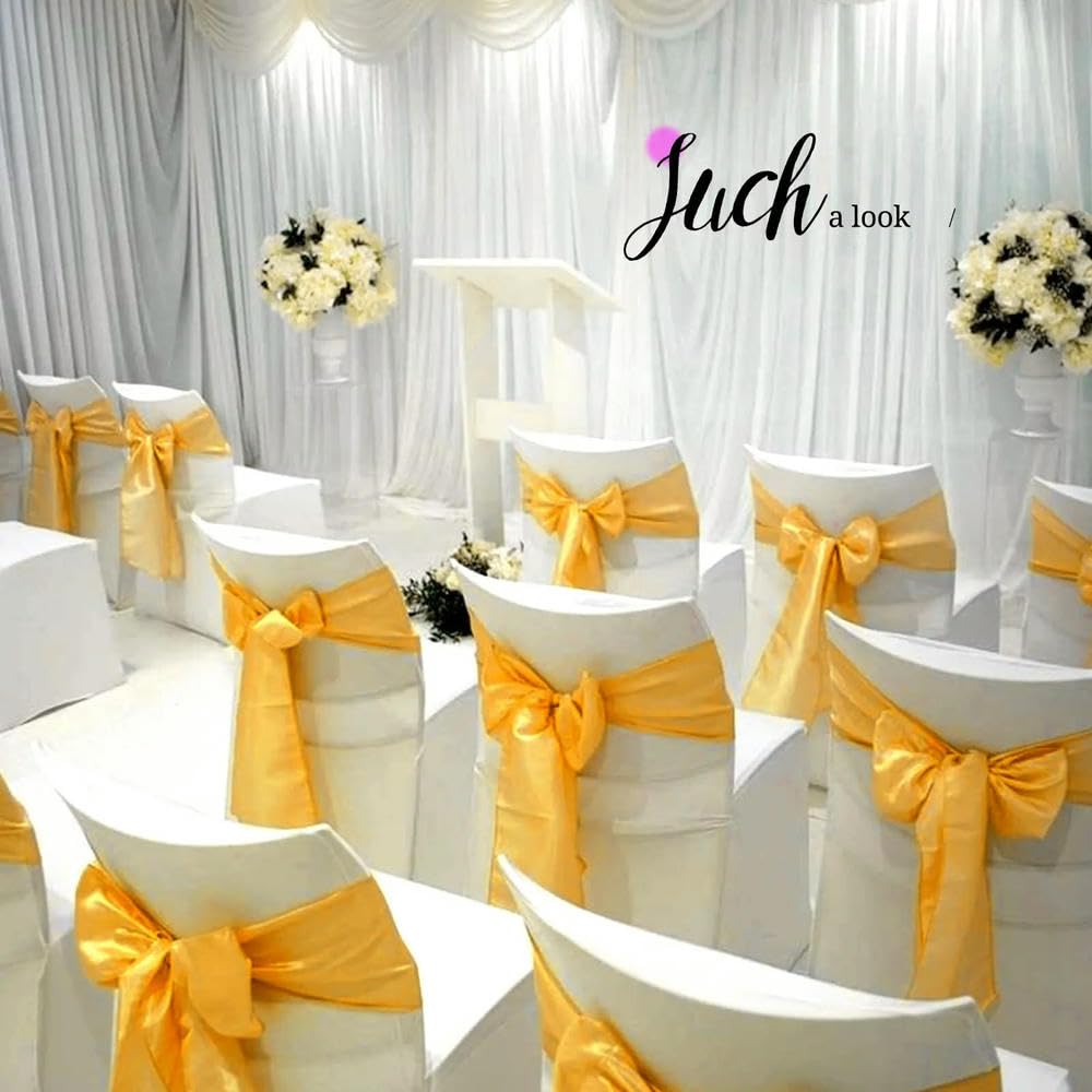 LIUXIN 10/40 Pezzi di Fiocco per Sedia in Raso Dorato con Nodo per Sedia da Matrimonio, per Feste, Eventi, Hotel, Banchetti, Decorazioni per la casa