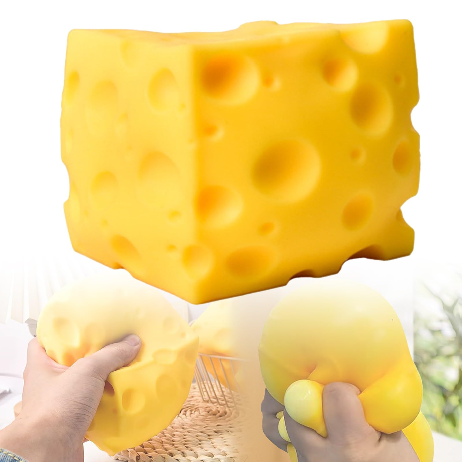 Cheese Squishy Jumbo,10cm Gaint Squishy Cheese Stress Ball Realistic Design, Anxiety Relief Fidget Toy Sensory Toys For Adults (A-2) — image 1