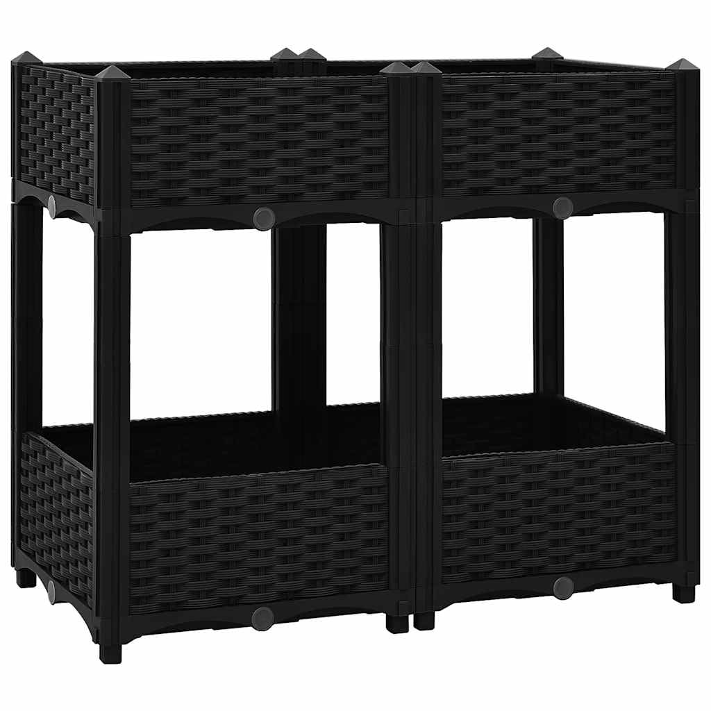 Jardinera moderna de polipropileno, 80 x 40 x 71 cm, color negro, con bancal elevado para balcón y jardín, robusta maceta con 2 alturas, fácil de montar para verduras, hierbas, flores