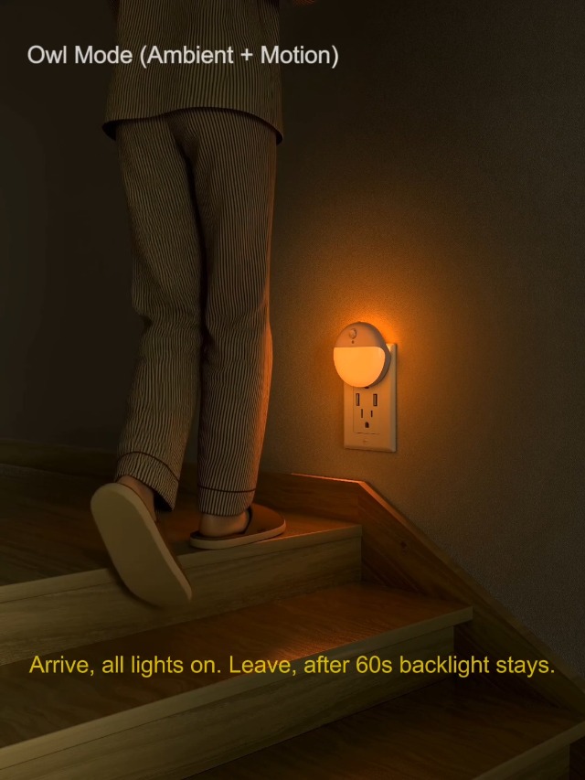 Image of YUNLEX 2 Pack Plug in Sleep Night Light with Motion Sensor and Dusk to Dawn Sensor, 3 Modes, Soft Glow, Stepless Dimming, LED Lights for Bedroom, Sleep, Baby Nursery, Kids, Toddler, Home Decor (Amber)