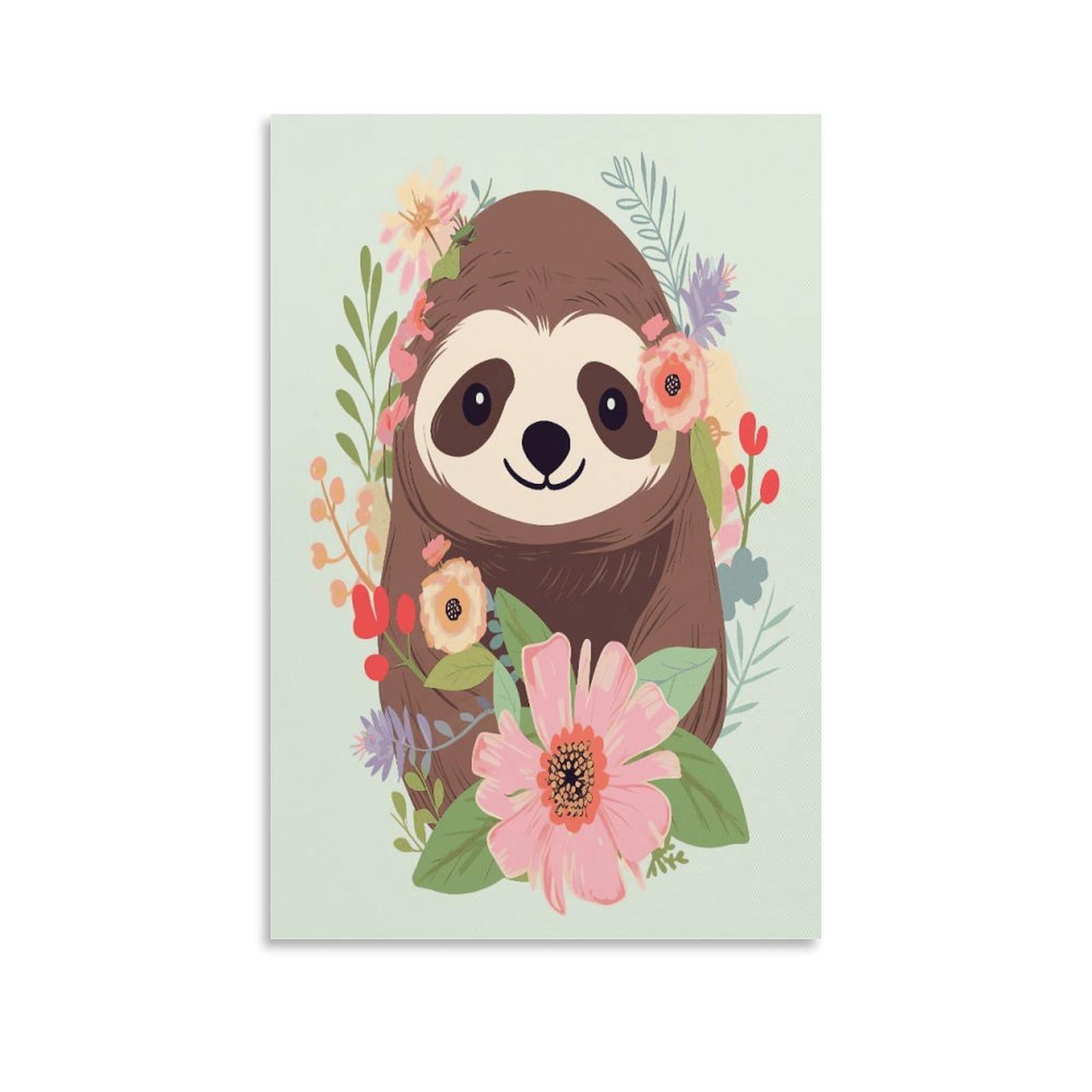 LDGSUPH Sloth And Flowers Canvas Wall Art Prints Hangable Decor Painting for Wall Prints Painting Artwork Modern Decorative Artwork Ready to Hang Wall Pictures for Home Decor 24x36inch(60x90cm)