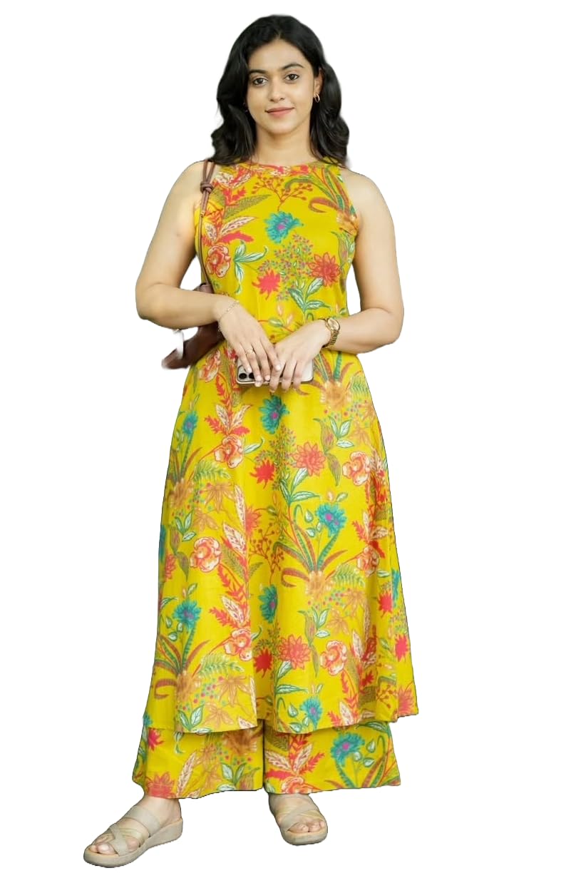 klosia Women Pure Cotton Kurta Palazzo Set | Sleeveless Printed Kurta with Palazzo Pants | Summer Friendly, Office Wear Co-Ord Set-picture-28