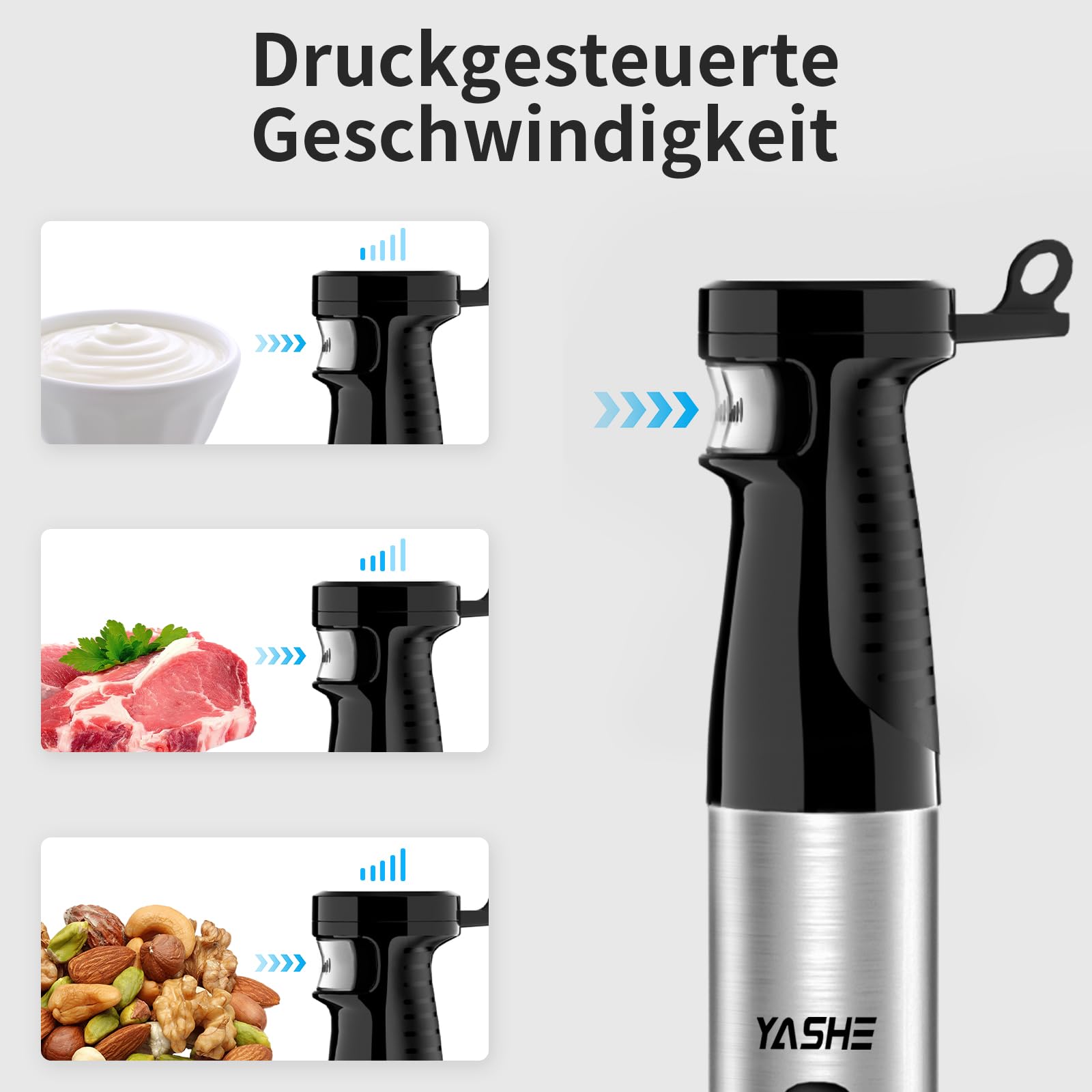 YASHE 5-in-1 handmixer, staafmixer, roestvrijstalen staaf