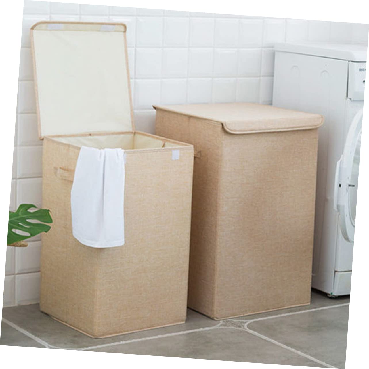 Cabilock Cesto Portabiancheria Beige Coperchio, Lavabile e Portatile, Capacità Media per Piccoli Spazi tra Lavatrice e Asciugatrice