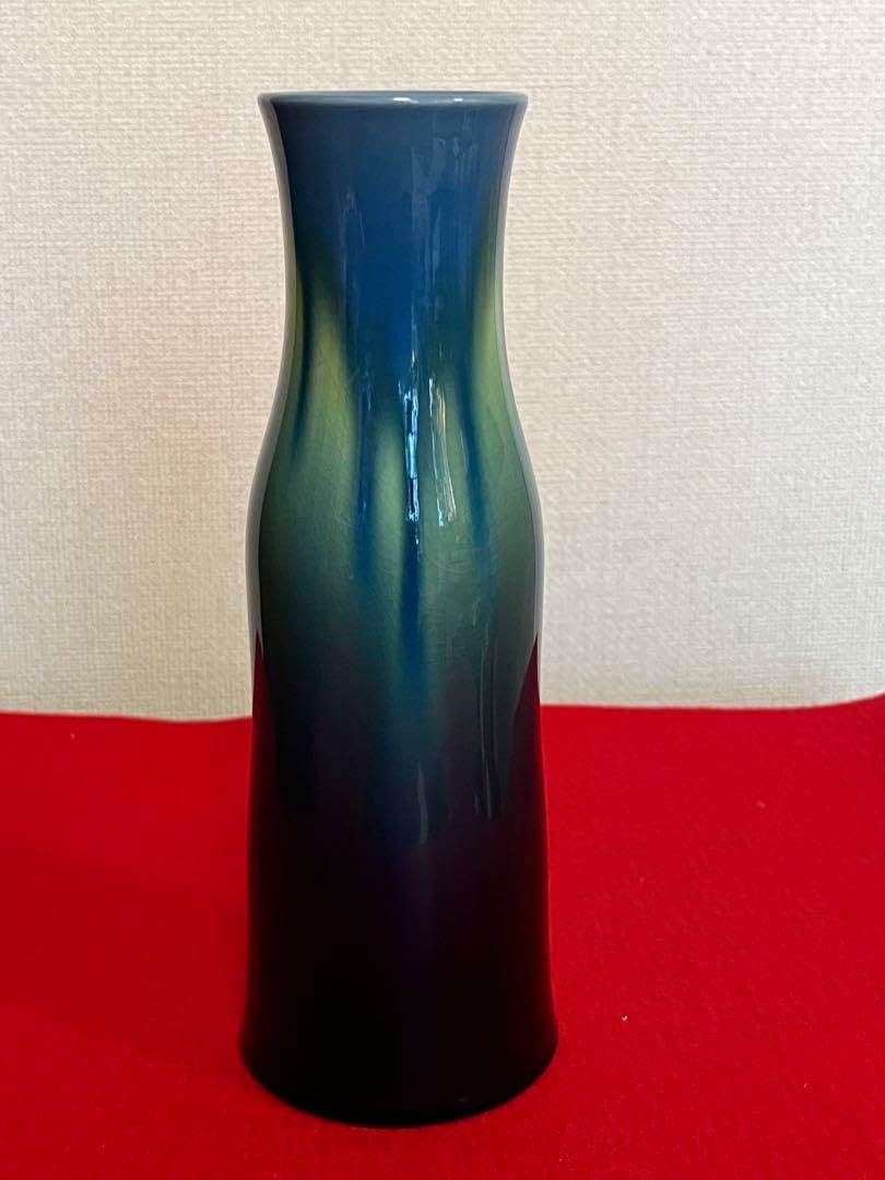 大型人間国宝 徳田八十吉 (正彦銘) 彩釉 耳付き 花瓶 管理T201 大型