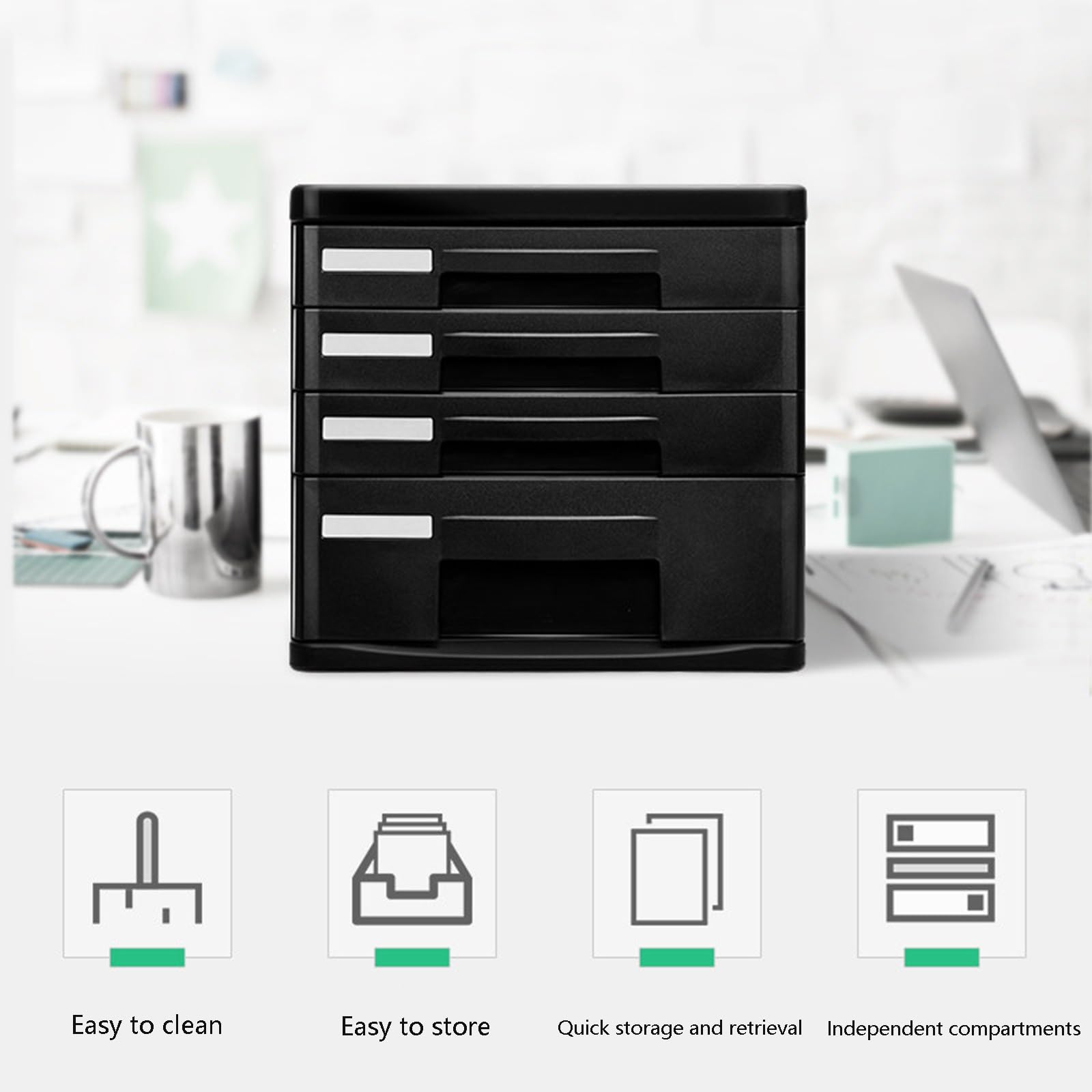 Schreibtisch-Aktenschrank Mit 4 Schubladen – Platzsparend, Sicher, Keine Montage Erforderlich – Ideal Für Die Organisation Im Homeoffice