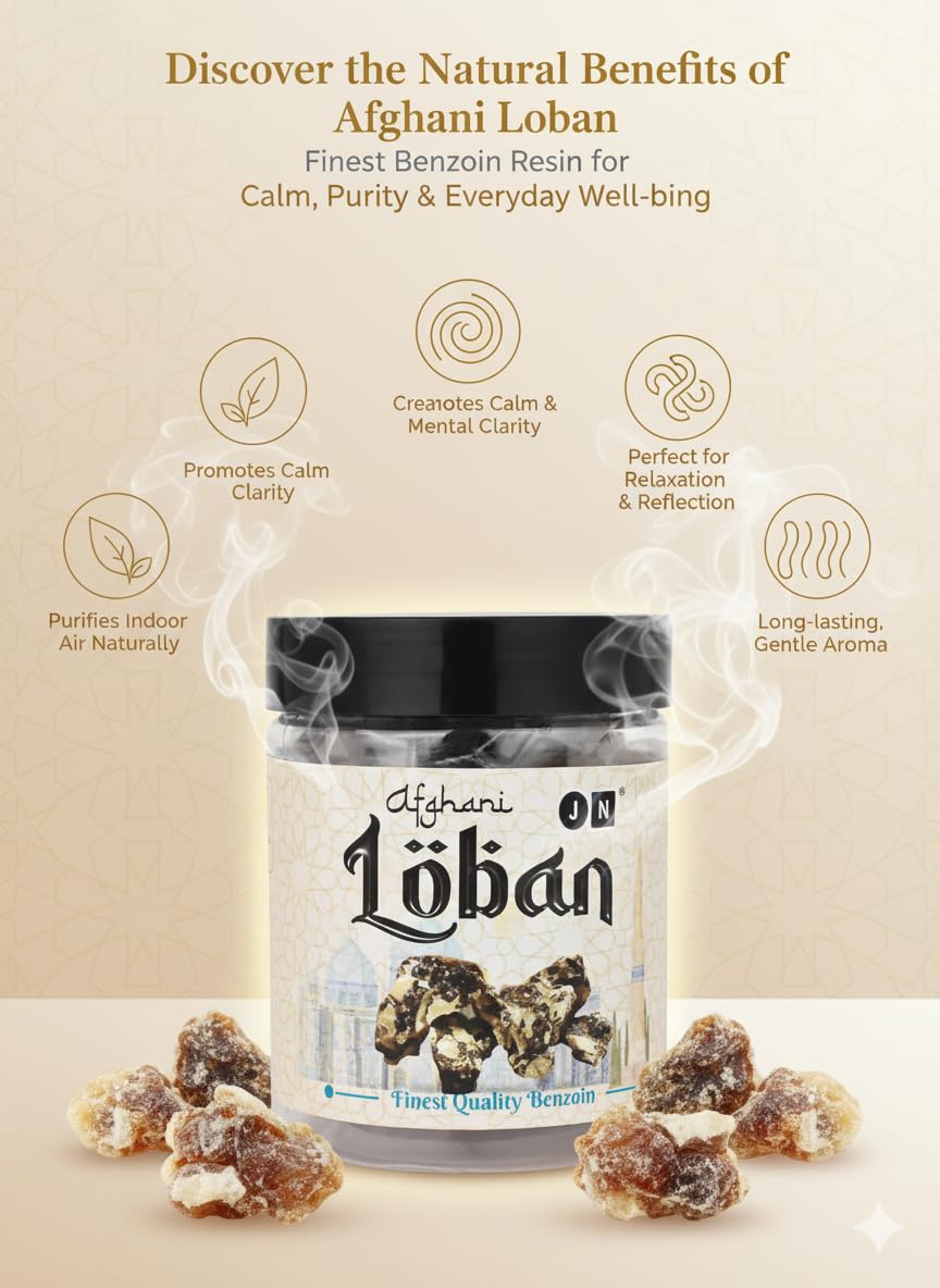 JN Tulsi Afghani Loban Natural Frankincense 250g Benzoin Resin for Pooja Havan Meditation Aromatherapy Air Purification Mosquito Repellent Long Lasting Fragrance Chemical Free Sambrani Dhoop 3