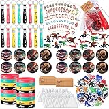 Wettarn 162 Pcs Dragon Birthday Party Favors for 16 People, Includes Dragon Tattoo Stickers Button Pins Bracelets Keychains Mini Dragon Model Organza Bags Card Tags for Dragon Birthday Party Supplies