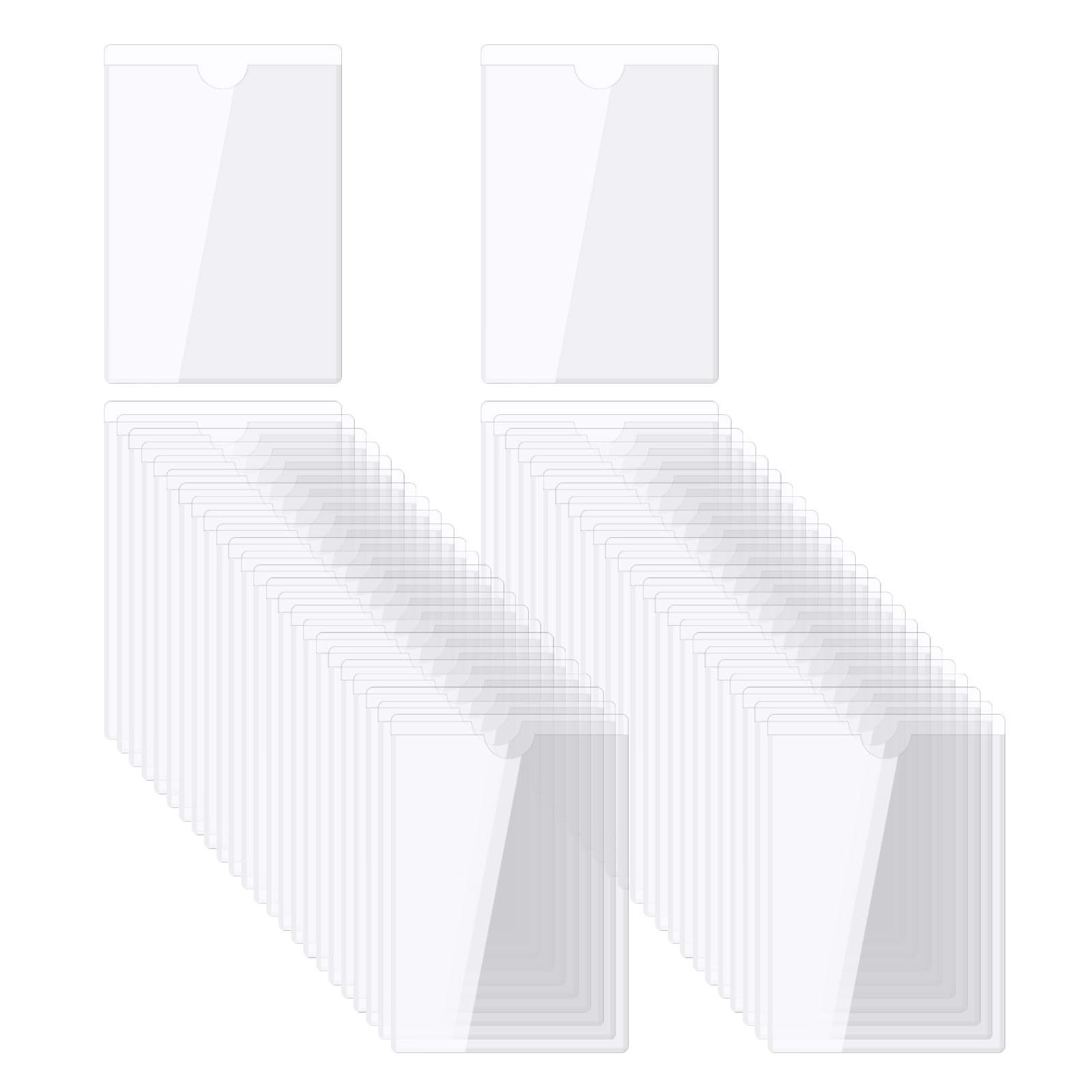 sourcing map Self-Adhesive Card Pockets 3.1"x2.1" Clear Self Adhesive Pocket Label Holders Plastic Card Sleeves with Top Open for Library Storage Bins Loading, Pack of 50