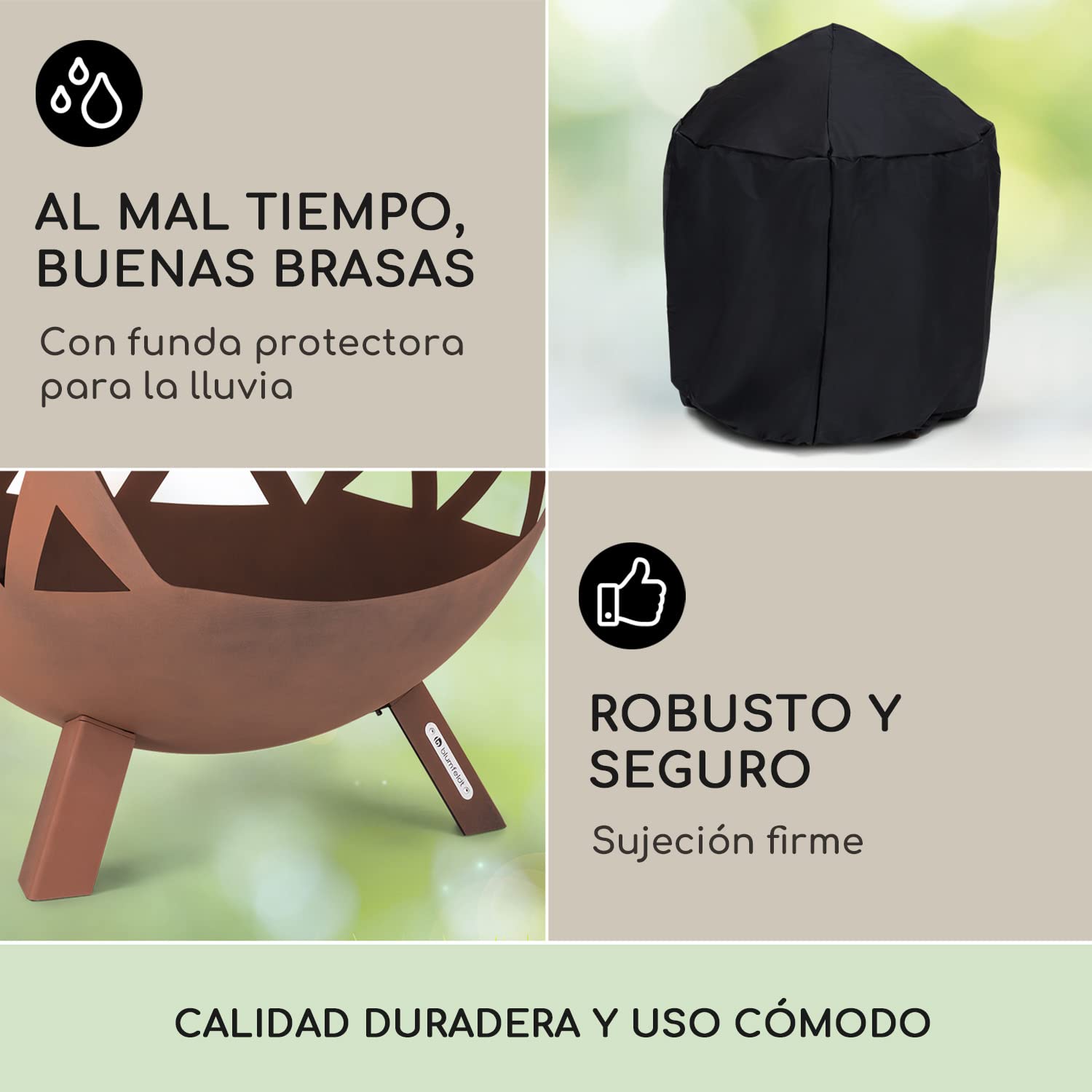 Blumfeldt Brasero Exterior, Estufas de Leña para Jardín con Grill y Stand, Estufa Exterior para Usarla en Jardín, Terraza, Patio y BBQ, Quemador de Leña de Acero y Muy Resistente Circular