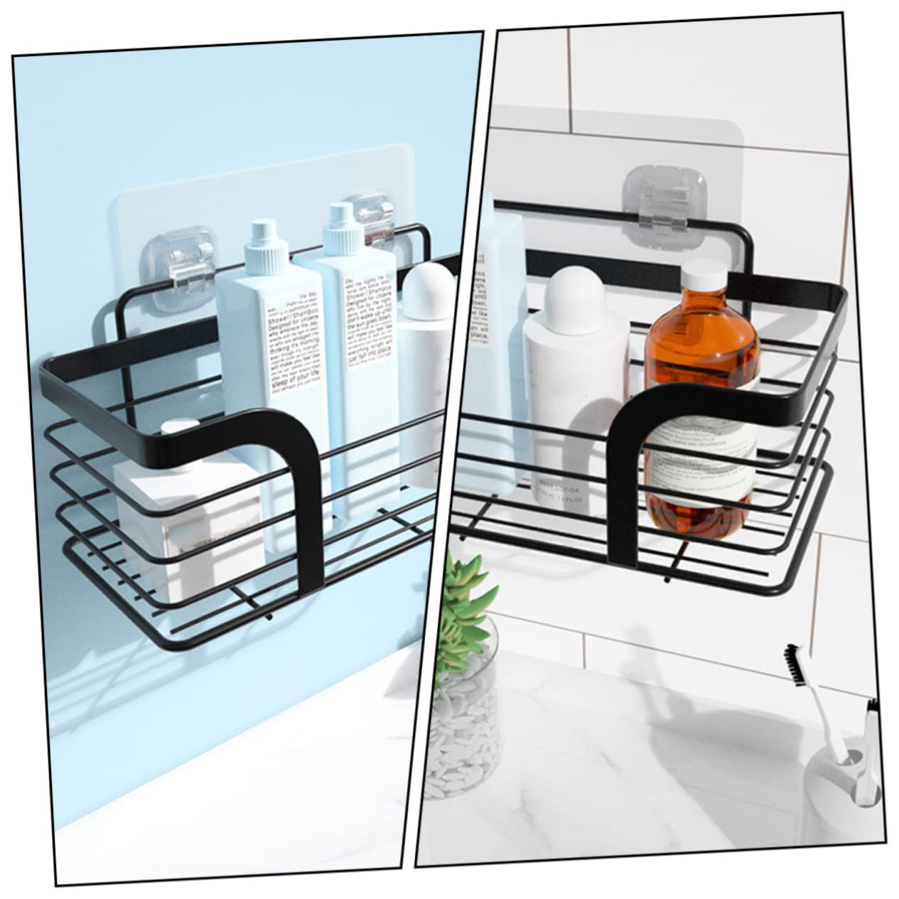 LIFKOME Estanteria Baño Ducha Adhesivo de Acero Inoxidable Negro, Instalación sin Taladro, Esquinas Redondeadas, Adecuado para Almacenamiento Baño y Ducha