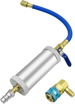 AC Oil Dye Injector, R134A Compressor Oil Injector Kit | with Snap Quick Coupler, 2 OZ A/C Injection Air Conditioning HVAC Tool with 1/4" SAE Male and Female for R134a R12 R22