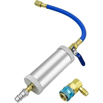 AC Oil Dye Injector, R134A Compressor Oil Injector Kit with Snap Quick Coupler, 2 OZ A/C Injection Air Conditioning HVAC Tool with 1/4" SAE Male and Female for R134a R12 R22 Refrigerant System