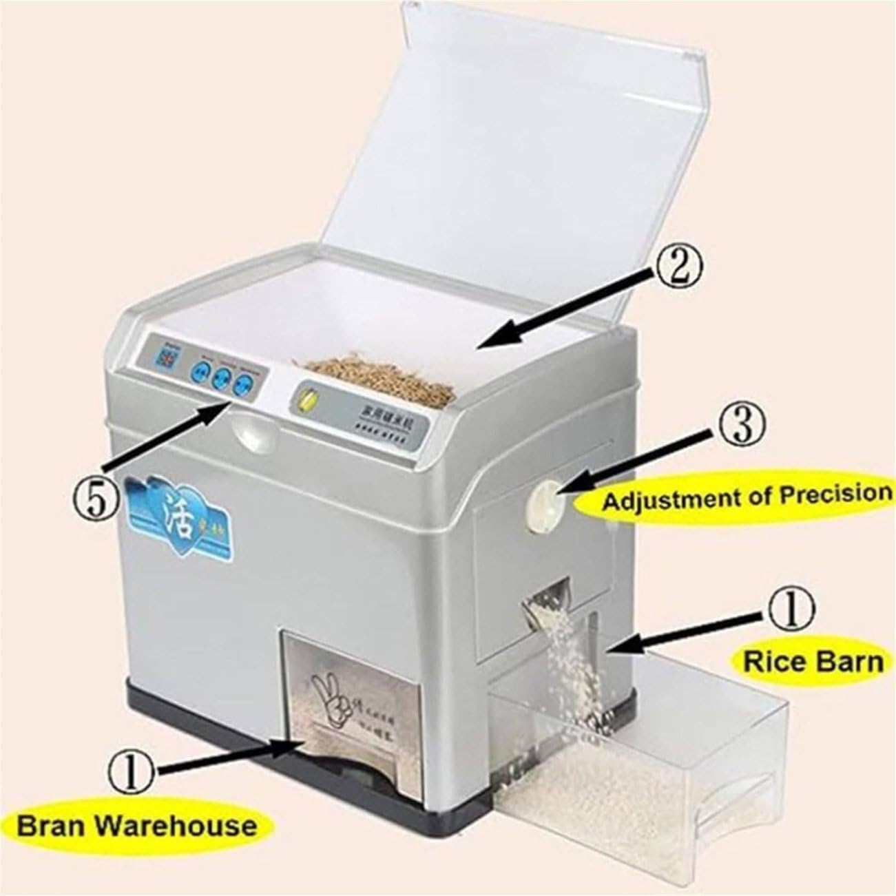 Macchina Elettrica per Il Riso, Sgranatrice Automatica da 500W con Regolazione Continua di Precisione e Lama in Acciaio Legato, per Uso Domestico, Elettrodomestico per Riso, Grano, Orzo