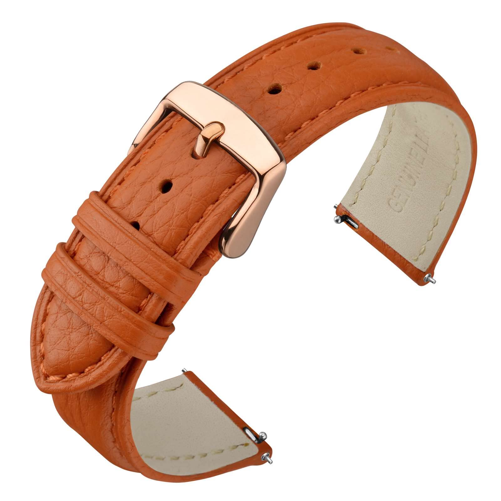 ANNEFIT Watch Band 18mm, Quick Release Textured Padded Leather Straps with Rose Gold Buckle for Men and Women (Orange)