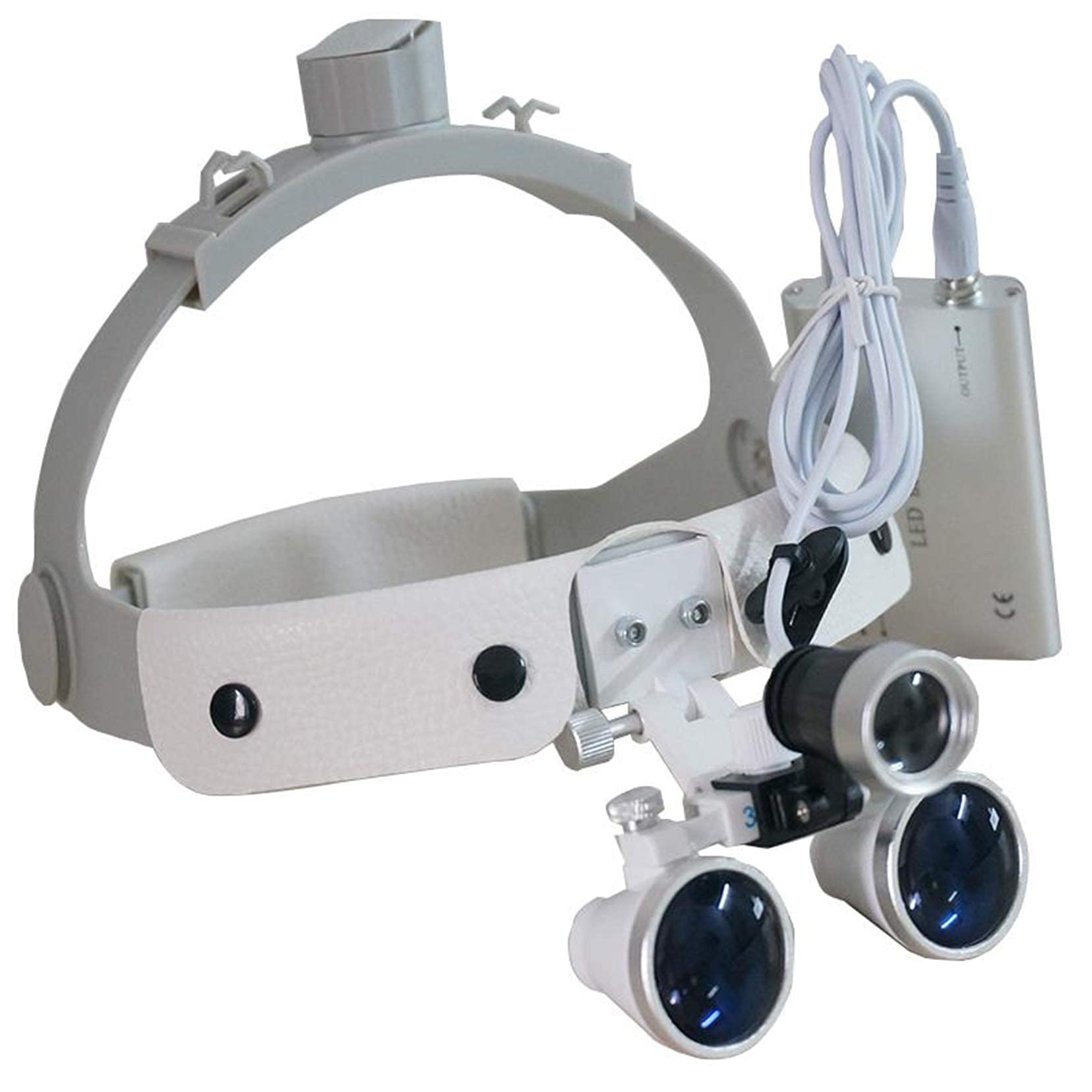 Occhialini odontoiatrici, 2.5X/3.5X Occhialini binoculari medici chirurgici per dentisti, lente d'ingrandimento montata sulla testa, con lampada frontale a LED + scatola in alluminio argento,