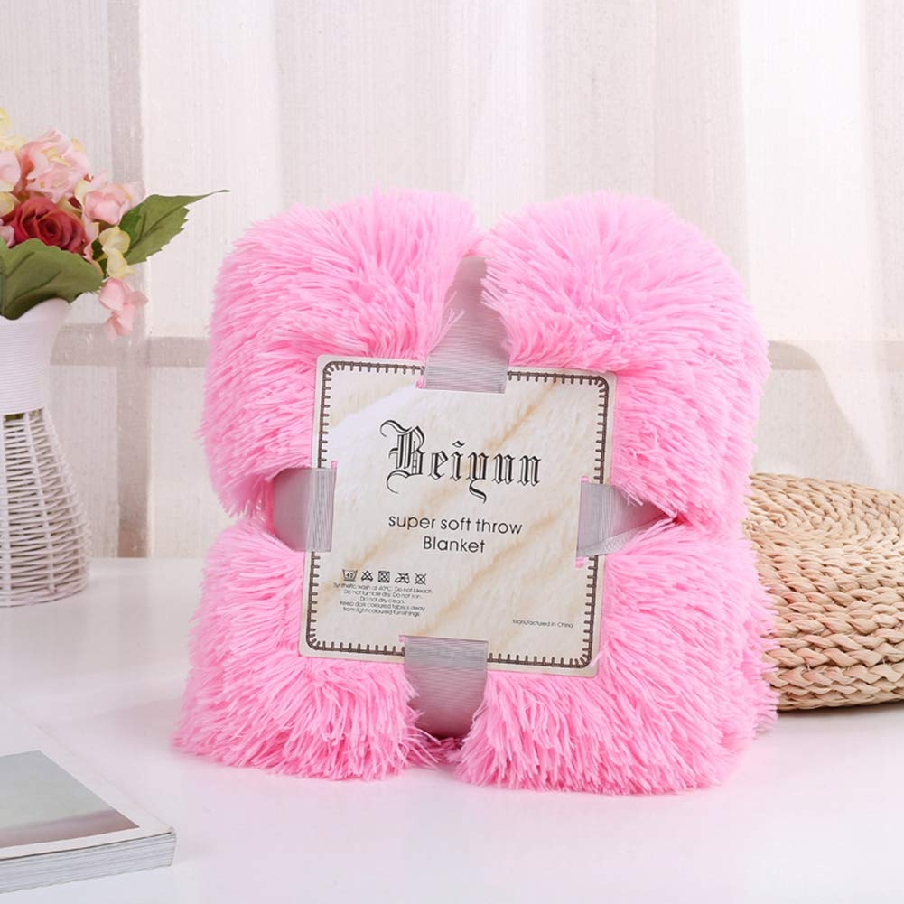 Manta para Cama Manta de Piel Sintética Suave y Cálida Mantas para Cama, Sofá, Viaje, Manta Imitación Piel de Pelo Largo, Cómoda y Duradera Pink 3 160x200cm
