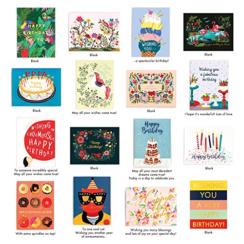 minimalmart Birthday Cards Box Set of 32 Unique Designs Assorted Happy Birthday Premium Cards with GOLD EMBELLISHMENTS – Boxed Assortment Pack with Envelopes -Birthday Wishes Greeting Cards