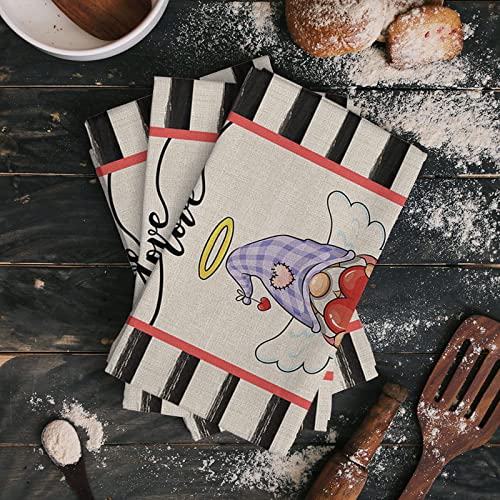 Yun Nist Kitchen Dish Towels,Angel Dwarf Valentine's Day Love Retro Linen Soft Microfiber Dish Cloths Reusable Hand Towels,Black Beige Stripe Washable Tea Towel For Dishes Counters 1 Pack #TOP1