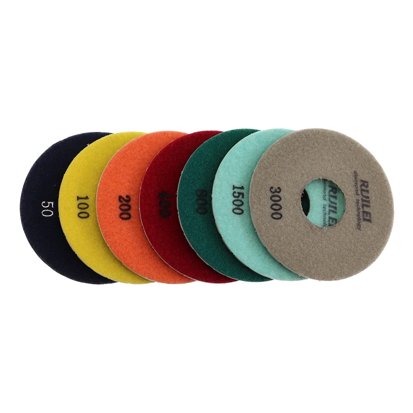 Lot de 7 disques de polissage super puissants de 125 mm (5 pouces) for le polissage à sec ou humide du granit, du marbre, de la pierre et du béton.(50_7 PCS_5 INCHES)