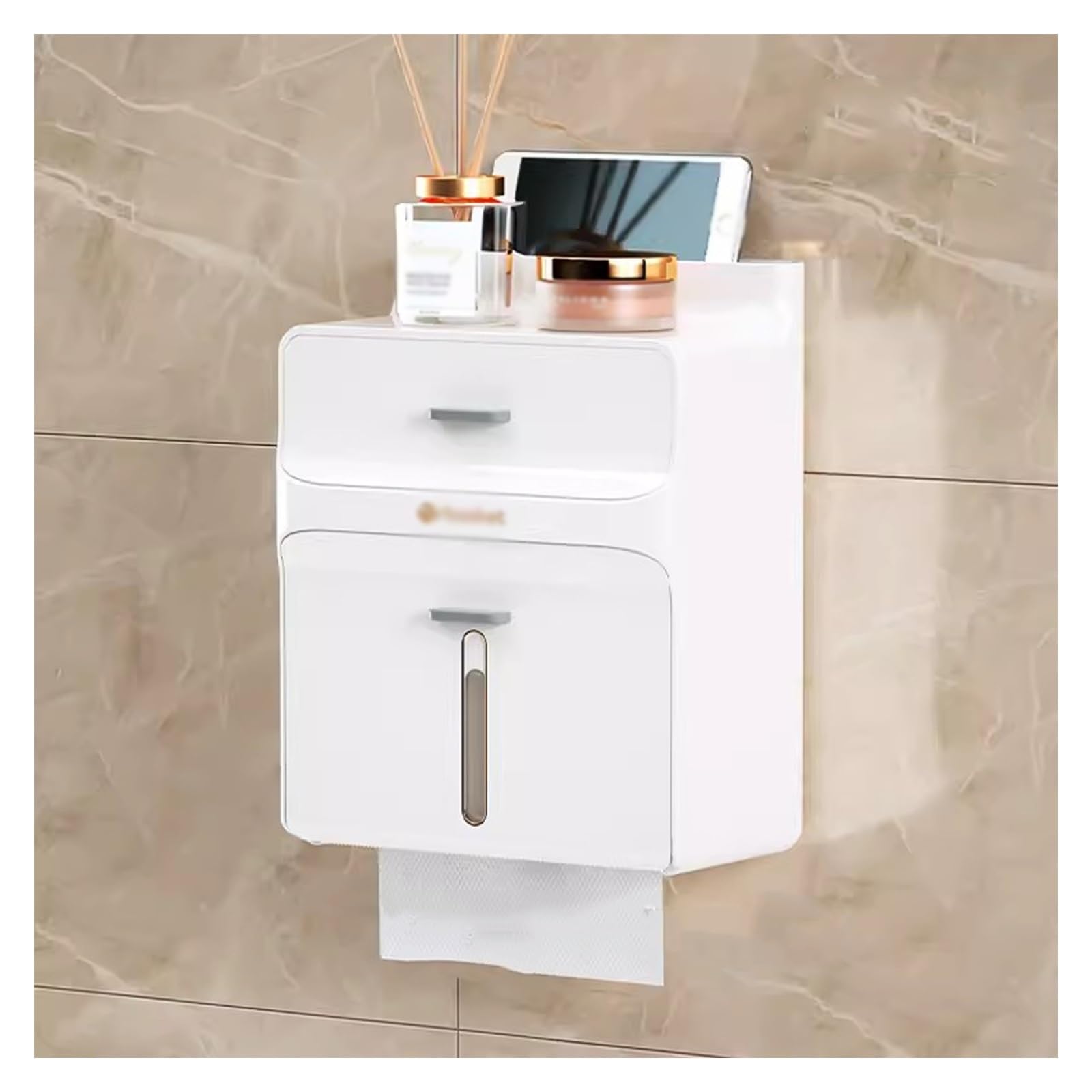 ROHCGHC Tissue boxes, Tissue Holder Box, Wall-Mounted Napkin ABS Container for Kitchen, Living Room Bathroom, Punch Free(White)