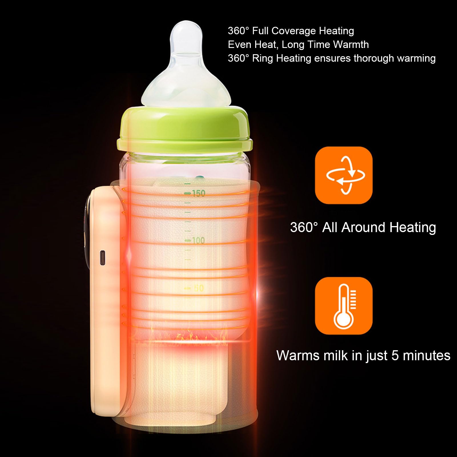 Fockety Pieno più Caldo, 11 Controllo a Temperatura più Veloce Riscaldamento del per Neonati con Luce Notturna, Display Digitale Display USB Warder Bottiglia Ricaricabile per il (GREEN)